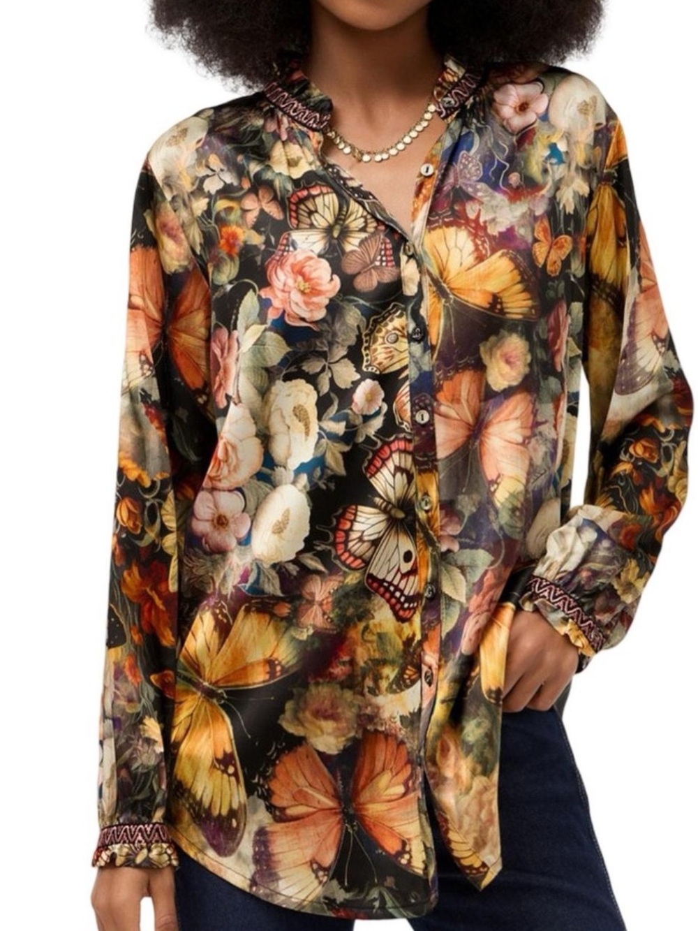 Johnny Was Silk Blend Yoella Tunic in the “Teyros Scarf" Butterfly Print XXL